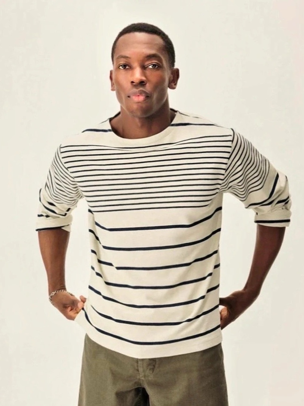 NWT Buck Mason Field-Spec Breton Deck Tee Navy/Off White-Cream L